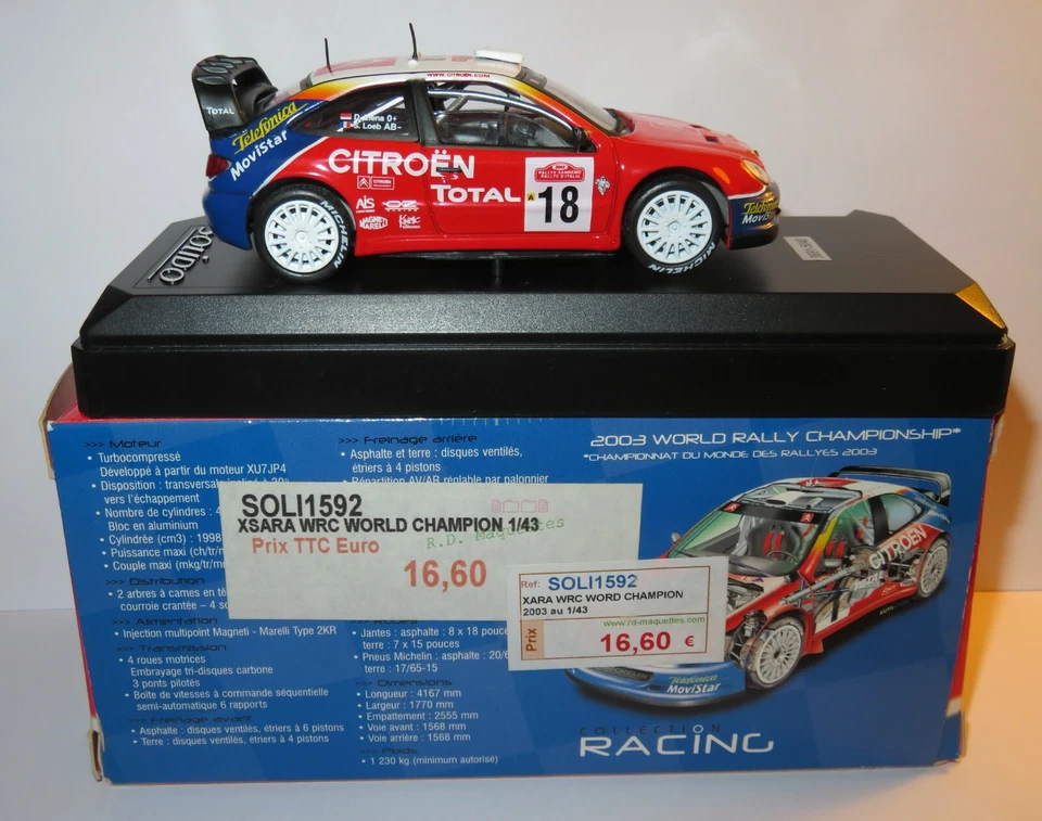 SOLIDO RACING CITROEN XSARA WRC 2003 RALLYE SAN REMO ITALIA #18 LOEB ELENA 1/43 - Photo 3/4