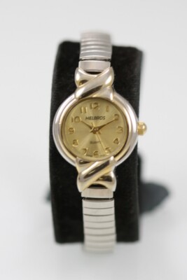 Helbros Damen Quarz Armbanduhr Edelstahl Stretch Silber Gold WR 30 m