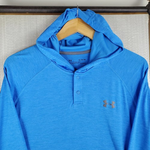UNDER ARMOUR Size XL Long Sleeve Hooded Performance 1/4 Snap Polo Shirt Blue UV+ - Picture 11 of 12