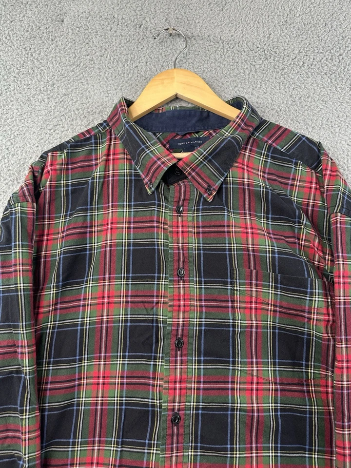 Camisa de franela Tommy Hilfiger para hombre 4XL roja verde azul L/S camisa suave con botones Foto 2 de 4
