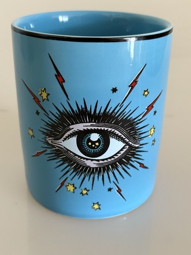 Big Eye Starry Sky Makeup Brush Holder Ceramic Organizer 4” Blue