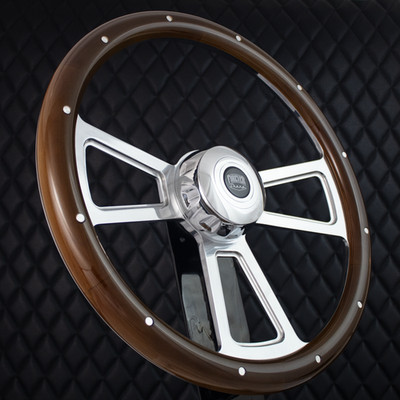 (T01) 18'' Aluminum Steering Wheel Big Rig Mahogany Wood 86-06 Freightliner