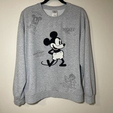 Disney Mickey Mouse Retro Embroidered Graphic Crewneck Gray Sweatshirt Sz XL