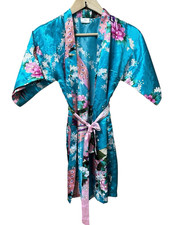 Kimono-Style Robe Women's 10 Turquoise Peacock and Plum Blossom w/ tie