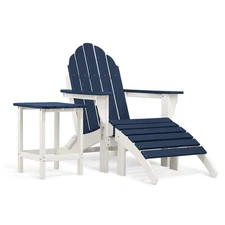 Outdoor HDPE Folding Adirondack Chair with Side Table End Table & Ottoman Blue
