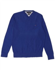 TOMMY HILFIGER Mens V-Neck Jumper Sweater Medium Blue Cotton DT03
