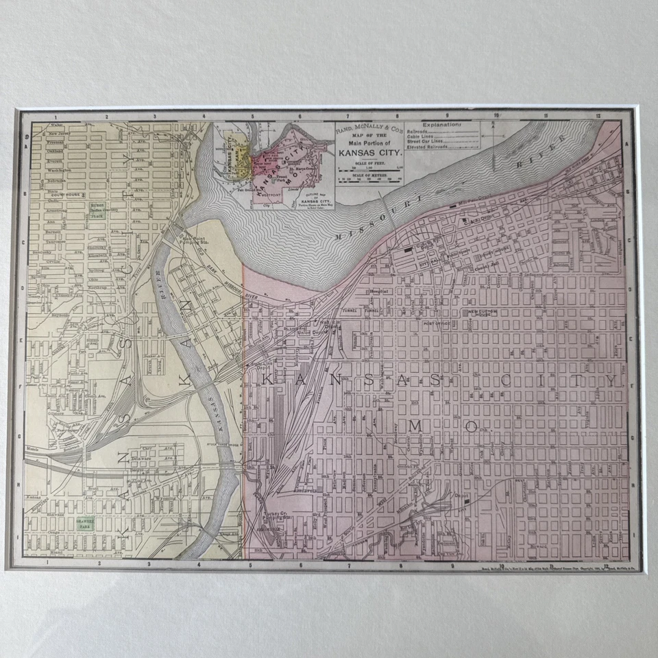 1895 ПОДЛИННЫЙ RAND MCNALLY СТАРИННЫЙ АТЛАС КАРТА КАНЗАС-СИТИ ИЗЯЩНАЯ ДЕТАЛЬ ЦВЕТ - Изображение 2 из 4