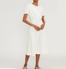 Everlane The Organic Cotton Waisted Midi Dress Beige Medium Sustainable