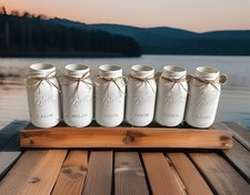 Set of 6 chalk painted distressed Quart size mason jar vases  mix  match colors 