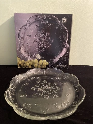 Vtg Anchor Hocking Clear Glass Serving Platter - Savannah-Floral Embossed 12x12