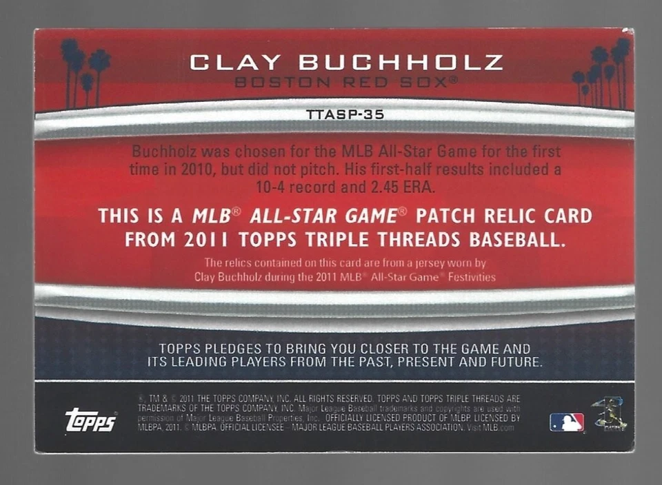 Clay Buchholz 2011 Topps Triple Treads All Star Patches Triple Patch 5/9 💲 Foto 3 de 3