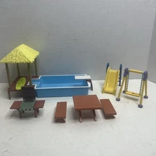 Bluey Play Set Pool Tiki Deck Surf Board Slide Swing Grill Picnic Table & Bench
