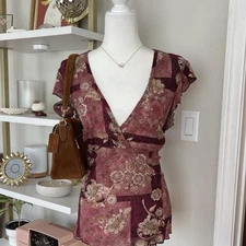 Vintage Y2K Floral Mesh Blouse Size 3XL