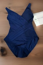 Gottex LL178 Blue V-Neck One Piece Swimsuit Size 10 Tummy Control Shapewear M