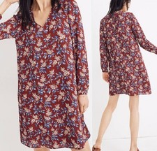 Madewelll   Shift Dress Buttoned-Back Dress Antique Floral Burgundy,  Medium