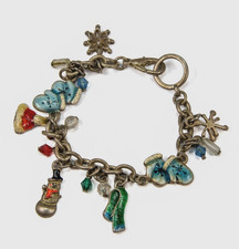 Charm Bracelet Winter Themed Colorful Snowman Santa Hat Scarf Mittens Snowflake