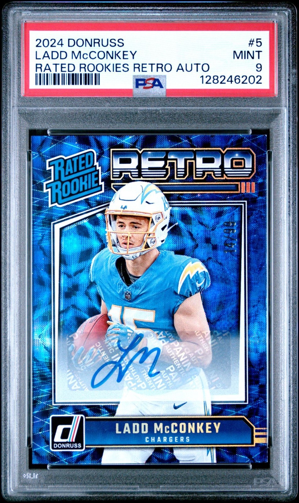 2024 Donruss Retro Rated Rookies Ladd McConkey Auto /99 #5 PSA 9 RC ROOKIE