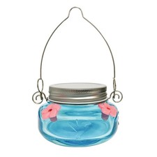 Glass Mason Jar Hummingbird Feeder 6 oz with Hanging Hook Teal