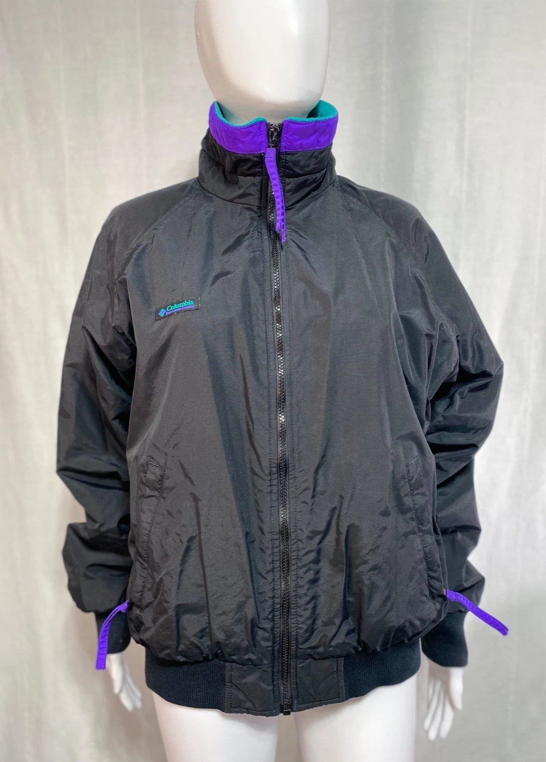 Vintage Columbia Jacket Black Teal Purple Fleece Lined Bomber 90s Ski Jacket