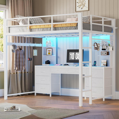 ADORNEVE Full Size Loft Bed with Desk and 8 Storage Drawers, Metal Loft Beds Ful
