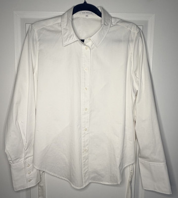 Good American White Poplin Button Down Shirt Size 3 L Tie Waist Open Back NWT