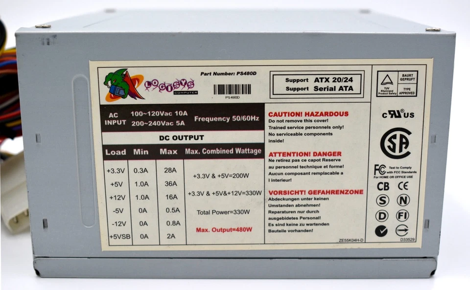 GOOD - Logisys 480W (PS480D) 20+4Pin ATX 20/24 Serial ATA Power Supply Unit - Image 3 of 4