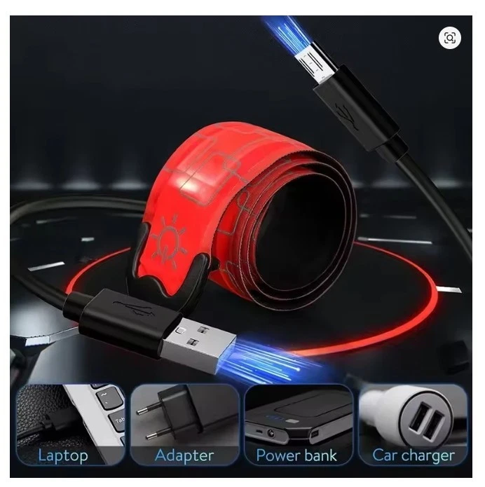 Set of 2 Rechargeable LED Armband 35x4cm Clap Strap Wristband Night Safety Light - Image 4 of 4