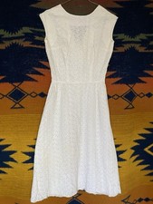 Vintage White Eyelet Lace Cotton Dress. A Line. Sheer. Size Small. Rare.
