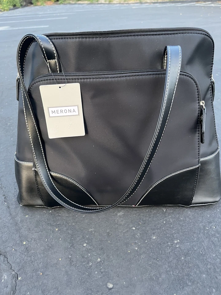 Черный нейлон искусственной кожи женщин молнии Messenger портфель ноутбука наплечная сумка - Изображение 2 из 4