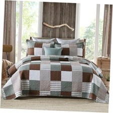 Plaid Quilt Size - 100 Cotton Farmhouse Size Quilt with 2 King Brown Green