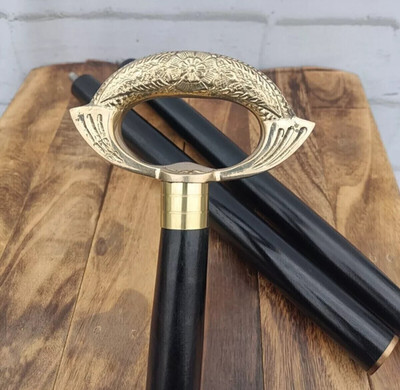Nautical Handmade Brass Victorian Handle Black wooden costume Walking stick cane