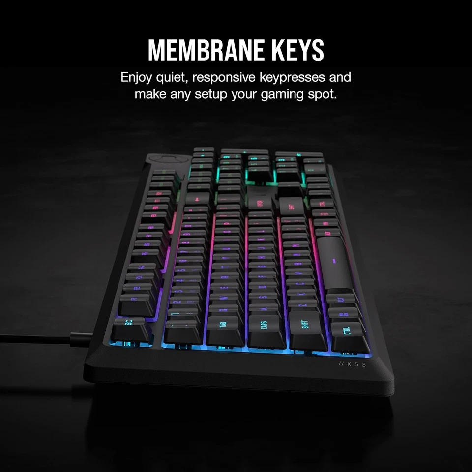 Corsair K55 CORE RGB Membrane Wired Gaming Keyboard – Quiet, Responsive Switc - Image 4 of 4