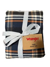 Wrangler Twin Duvet Set Plaid Navy Brown White Rectangular