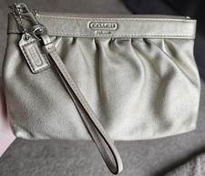 Coach Signature Wristlet Vintage Gold Zip Closure Spacious