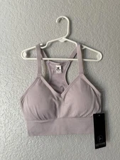 90 Degrees by Reflex Women's V-Neck Racerback Tank Bra  Light Purple Size S