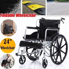 24" Wheelchair Lightweight Self Propelled Mag Wheels Folding Brake Armrest Chair