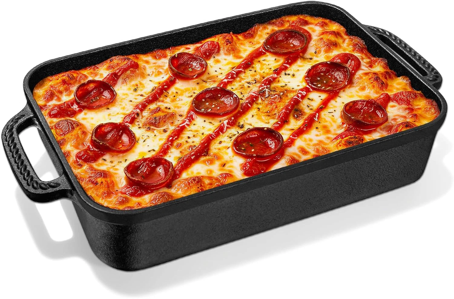 Cast Iron Detroit Pizza Pan - 9X13 Inch Pre-Seasoned Deep Baking Dish for Casser