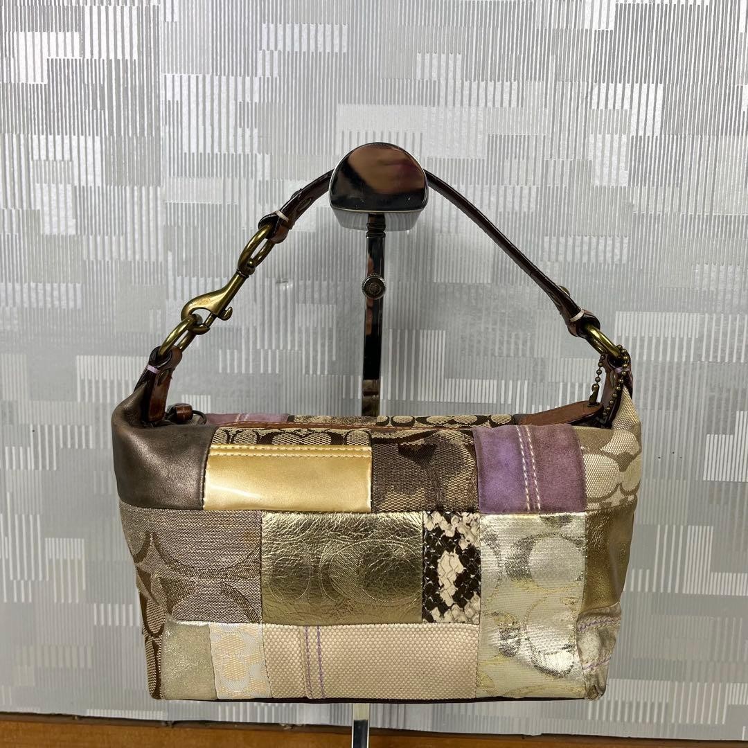 COACH Patchwork Accessory Pouch Handbag Beige Can… - image 20