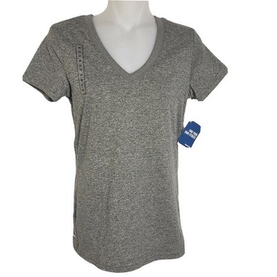 Reebok Womens T Shirt Sz XS Heather Gray Play Dry V Neck Vector Tee Short Sleeve