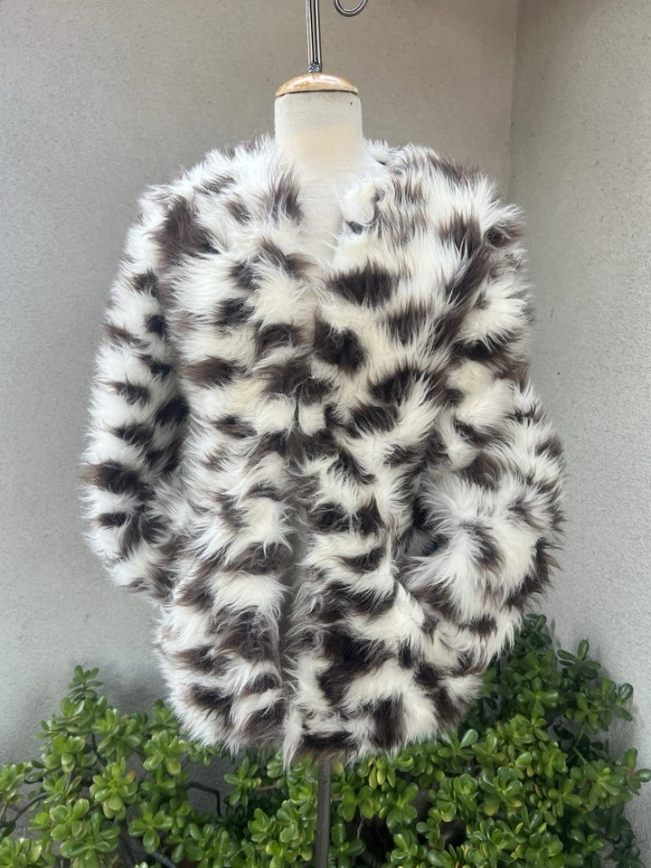 Chaqueta De Colección Años 80 Imitación Piel Marrón Blanco Estampado Animal XS/S Lillie Rubin Foto 2 de 4