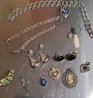 Vtg Sterling Silver Jewelry Lot Victorian Art Deco, Charm Bracelet, Cross 32.6g.