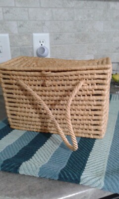 LUNCH BASKET WOVEN 7''X10''X6'' WITH STURDY HANDLES 