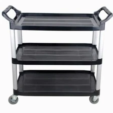 Prepline T-1632-BP Black Plastic Trolley Cart 16-1/8"X32-7/8"X37-7/8"H , 3-Layer