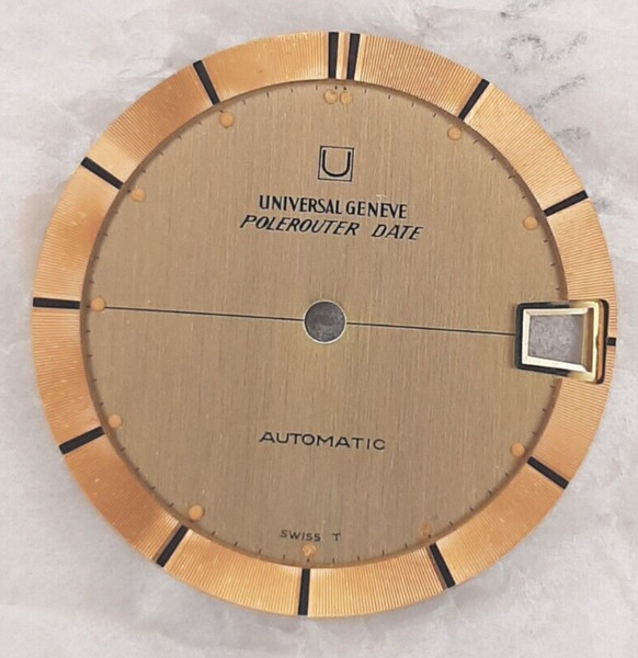 Universal Genève Polerouter Date Microtor dial original tritium rose color NOS