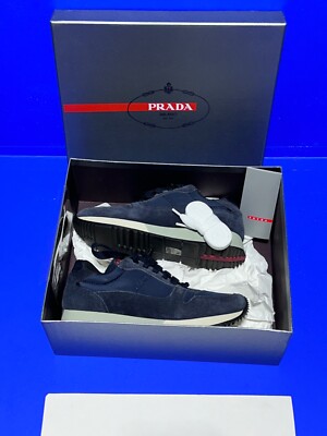 M029 Authentic Prada 3E5939 Navy Suede Runners Sneakers Shoes US