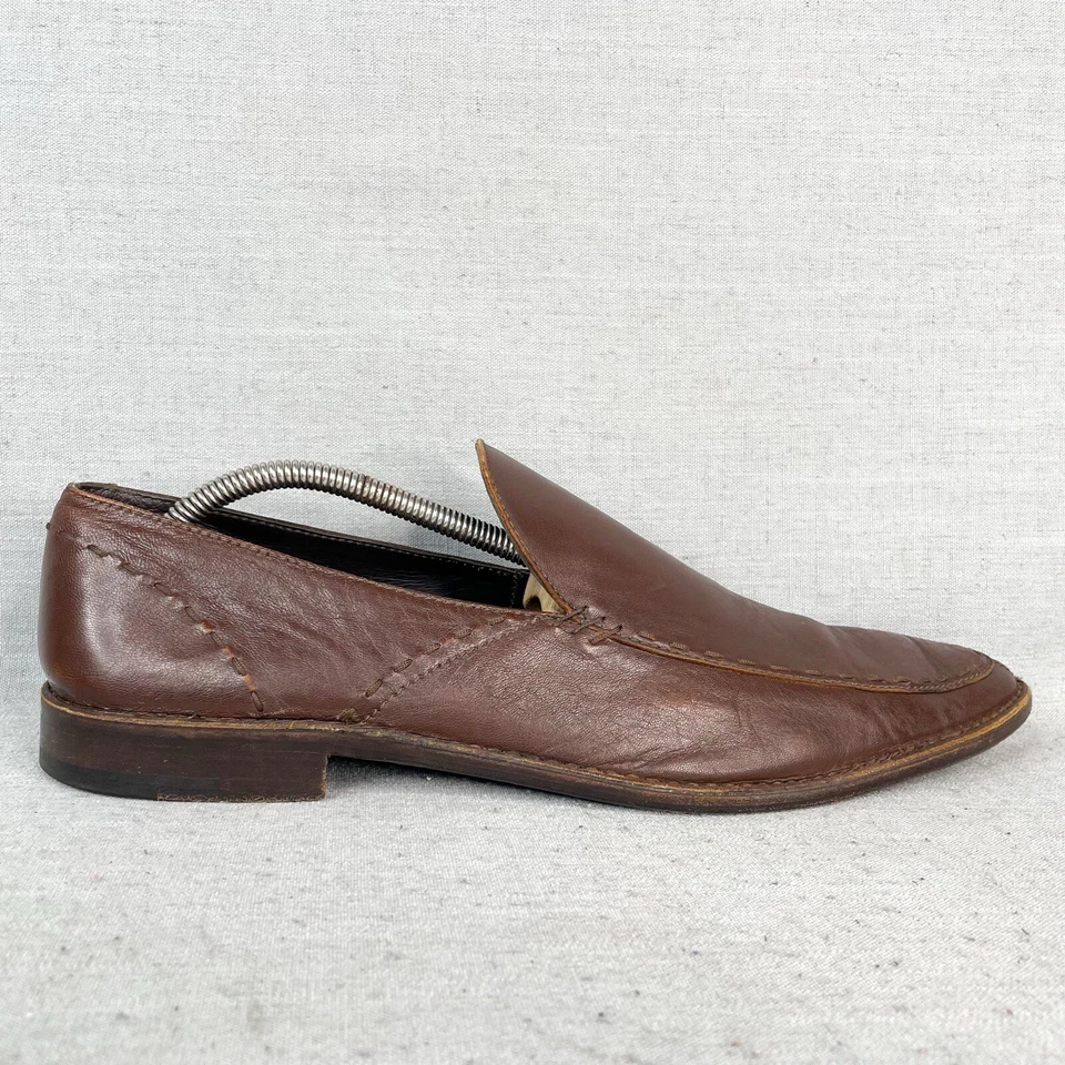 Z Zegna Mens 10D/ 11 Loafers Brown Leather Apron Toe Shoes A0177X Handmade Italy - Image 2 of 4