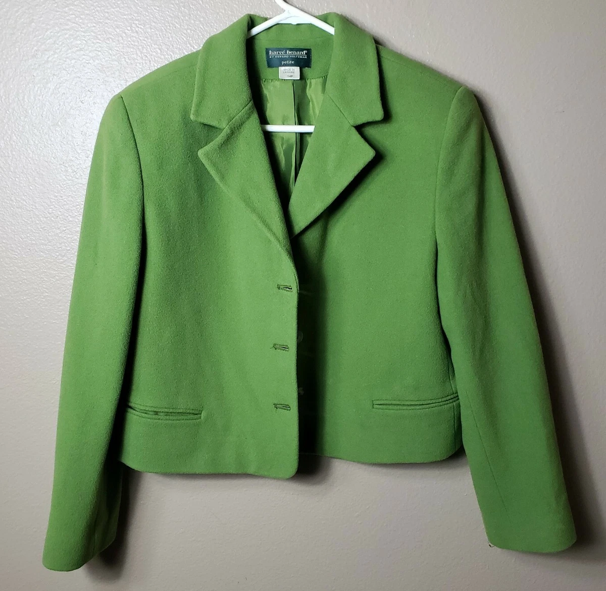 Harve Benard Wool Cashmere Blend Green Cropped Jacket Size 14P eBay