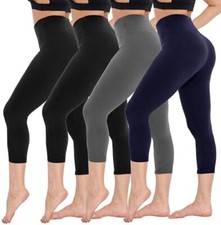 4 Pack Capri Leggings for Women - High Waisted Capris Soft Tummy Control Yoga...