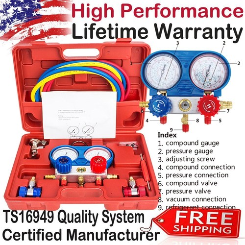 HVAC A/C Manifold Gauges Set Air Conditioner 5 FT AC Vacuum Pump eBay