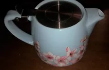 ALFRED CERAMIC & STAINLESS STEEL TEAPOT 20 OZ INFUSER BLUE CHERRY BLOSSOMS